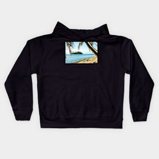 Tropical scene, palms, beach and turquoise sea Kids Hoodie